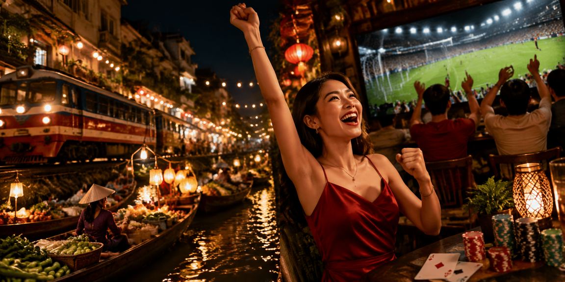 Không gian casino neon rực rỡ về đêm tại Hà Nội